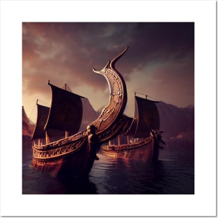 Viking Raiders on Longships Posters and Art